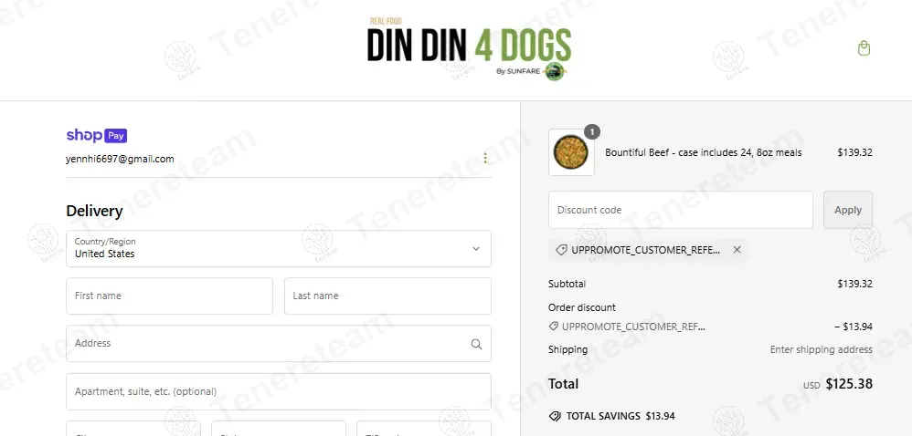 Din Din 4 Dogs coupon code: 10% off with UPPROMOTE_CUSTOMER_REFERRAL. Tested and valid as 1 year ago.