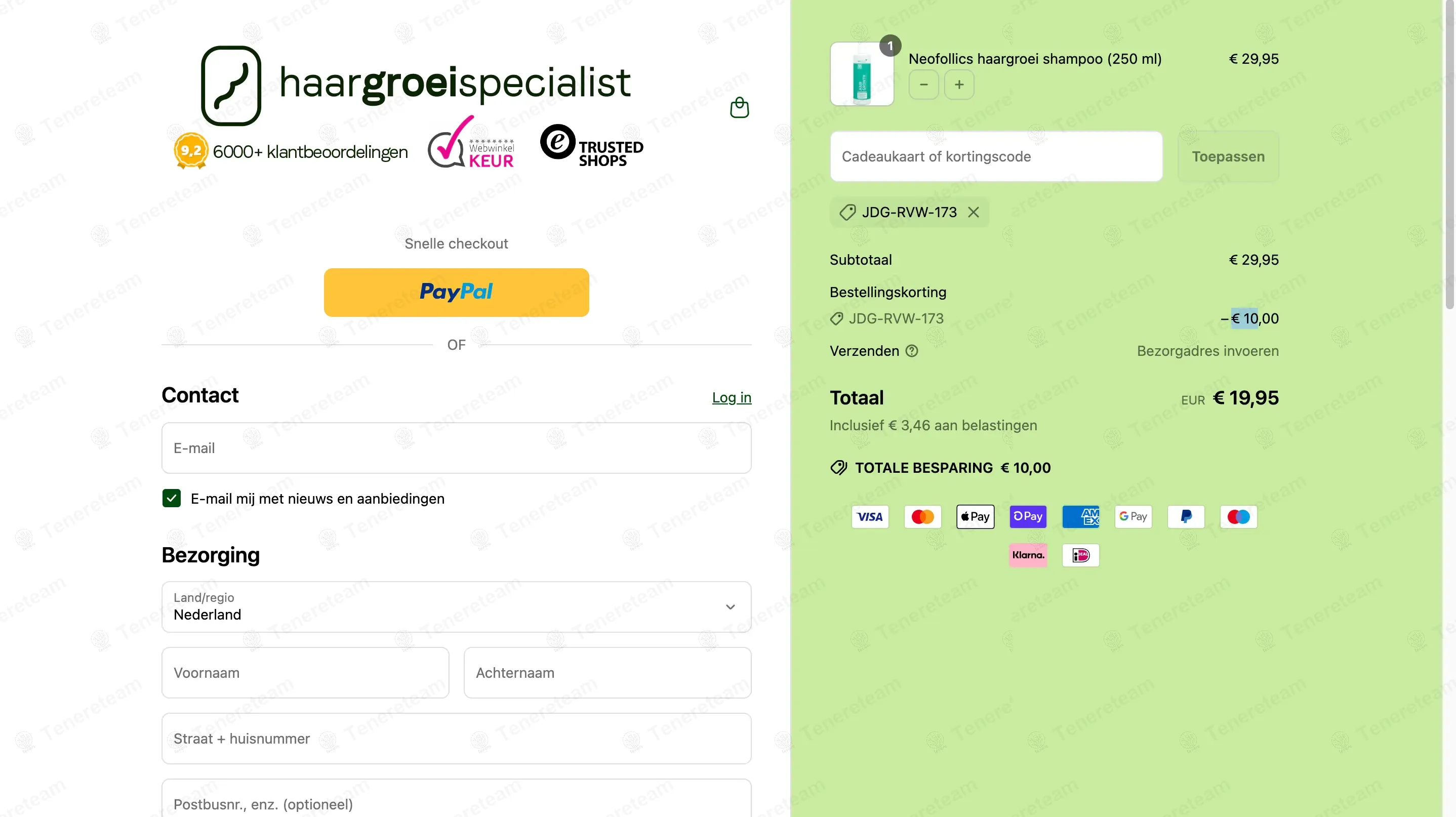 Haargroeispecialist NL coupon code: €10 off with JDG-RVW-173. Tested and valid as 1 year ago.