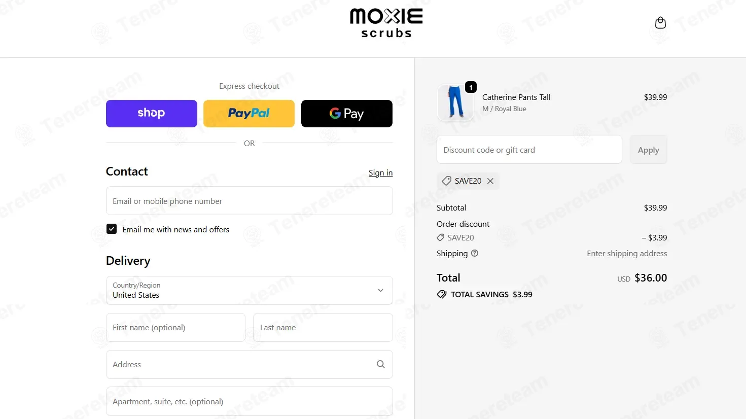 Moxie Scrubs coupon code: 10% off with SAVE20. Tested and valid as 1 week ago.