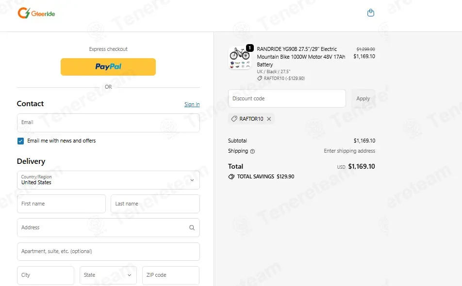 Gleeride coupon code: 10% off with RAFTOR10. Tested and valid as 5 days ago.