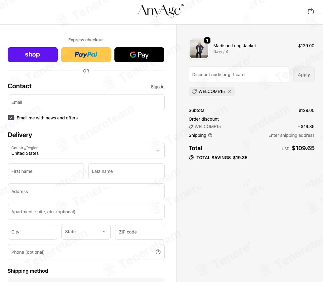 Any Age Activewear coupon code: 15% off with WELCOME15. Tested and valid as 3 months ago.