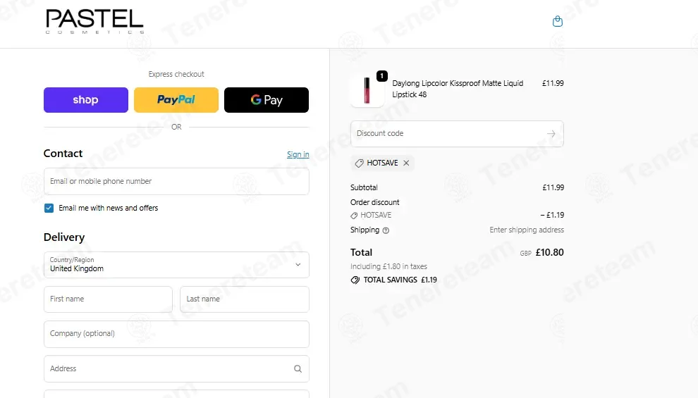 Pastel Cosmetics UK coupon code: 10% off with HOTSAVE. Tested and valid as 2 months ago.