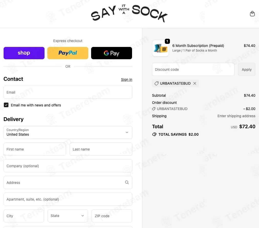 Say It With A Sock coupon code: $2 off with URBANTASTEBUD. Tested and valid as 3 months ago.
