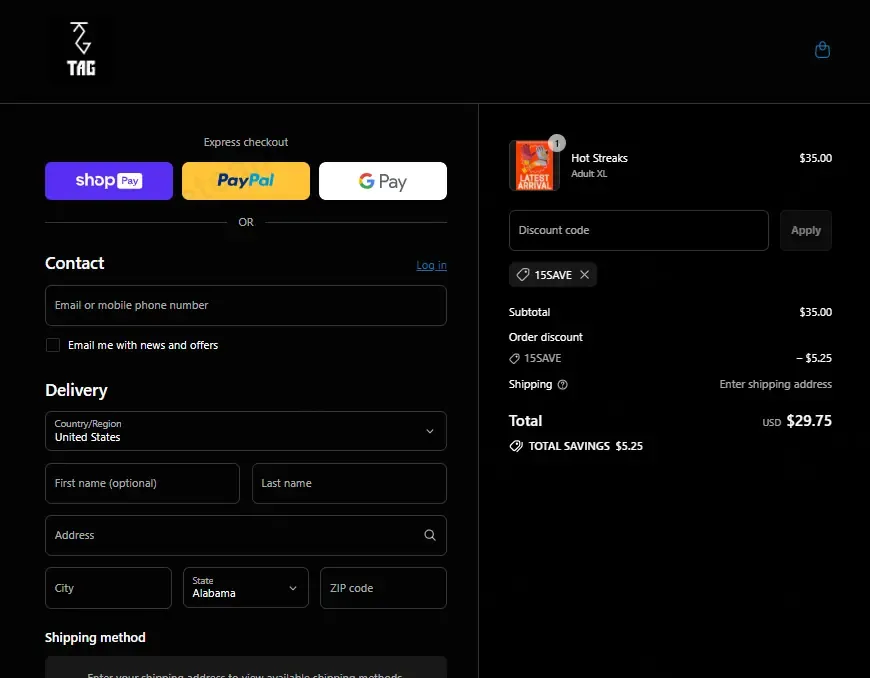 Tag Swag Store coupon code: 15% off with 15SAVE. Tested and valid as 11 months ago.