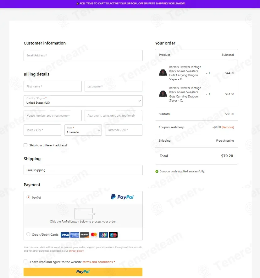 Anime Gym Gear coupon code: 10% off with REALCHEAP. Tested and valid as 5 months ago.