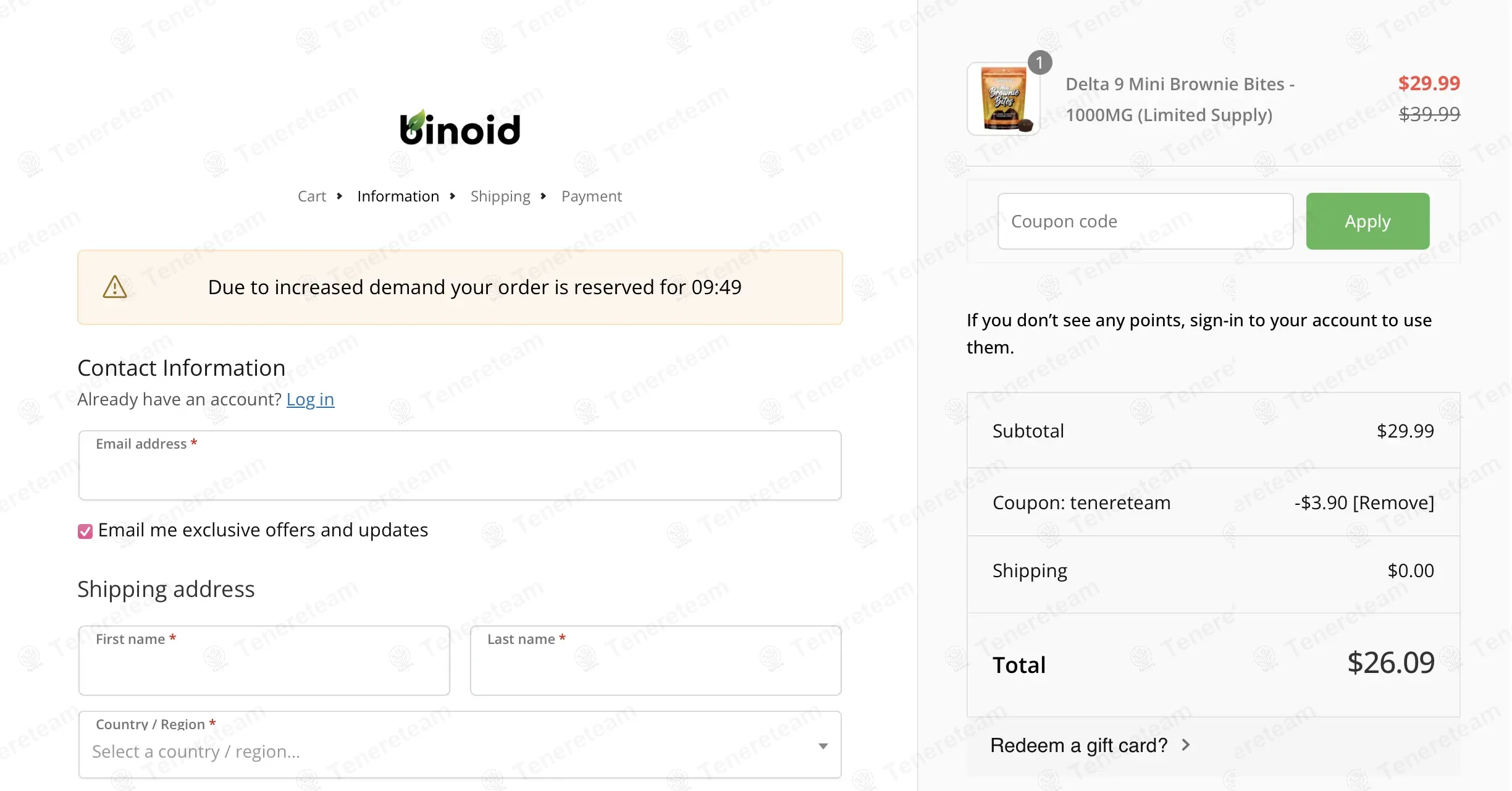 Binoid coupon code: 13% off with TENERETEAM. Tested and valid as 1 year ago.