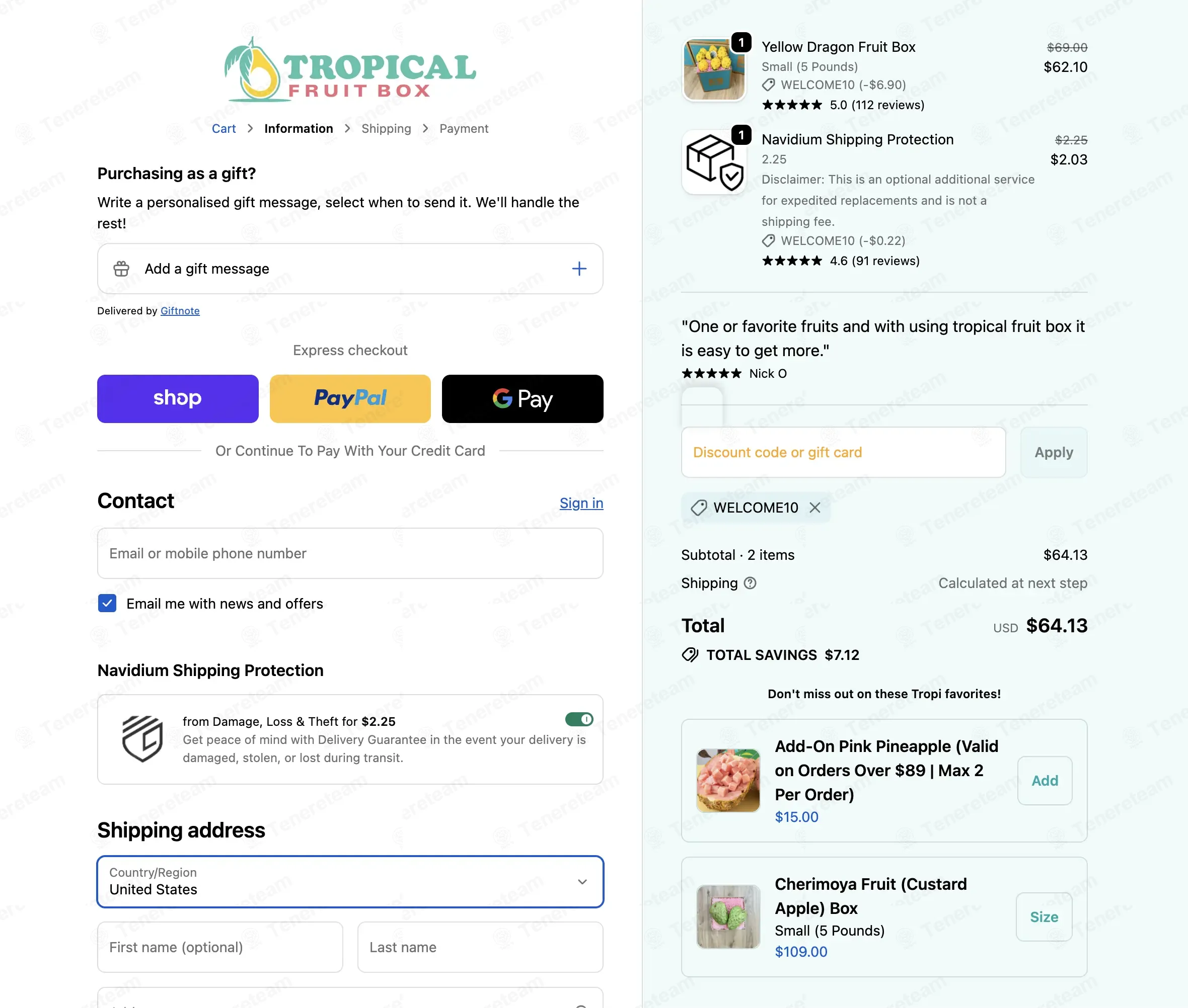 Tropical Fruit Box coupon code: 10% off with WELCOME10. Tested and valid as 6 days ago.
