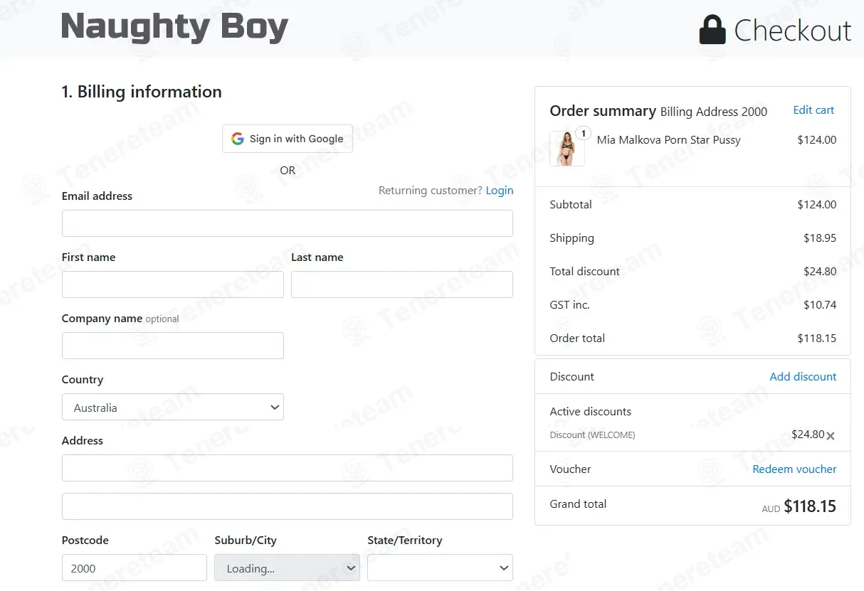 Naughty Boy AU coupon code: 20% off with WELCOME. Tested and valid as 7 months ago.