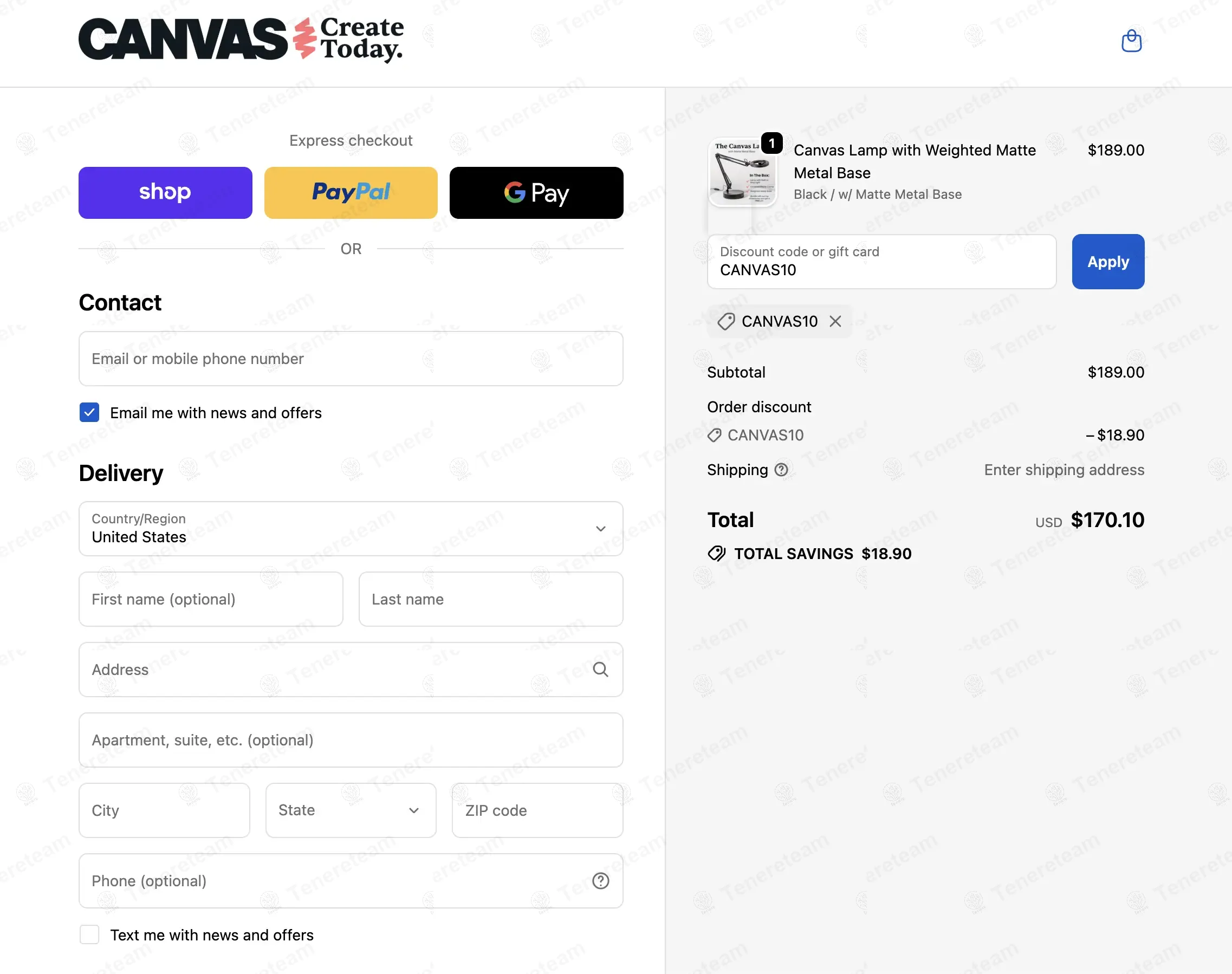 Canvas Lamp coupon code: 10% off with CANVAS10. Tested and valid as 8 months ago.