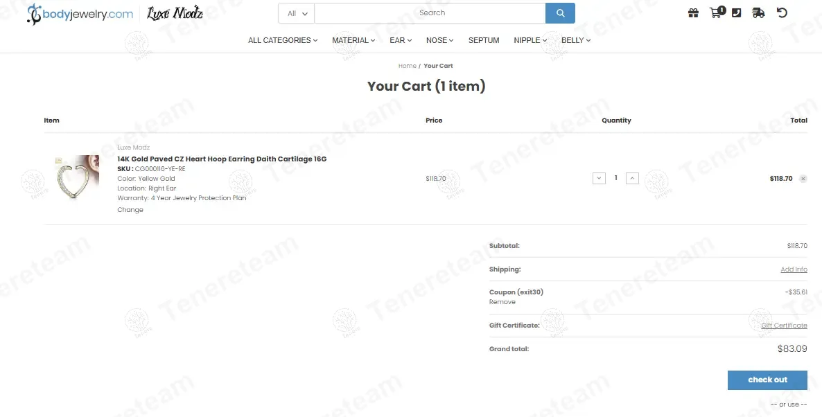 Body Jewelry coupon code: 30% off with exit30. Tested and valid as 10 months ago.