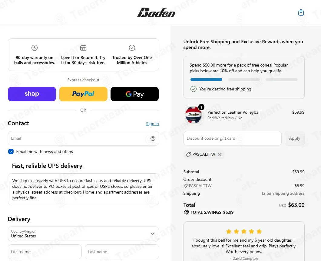 Baden Sports coupon code: 10% off with PASCALTTW. Tested and valid as 1 month ago.
