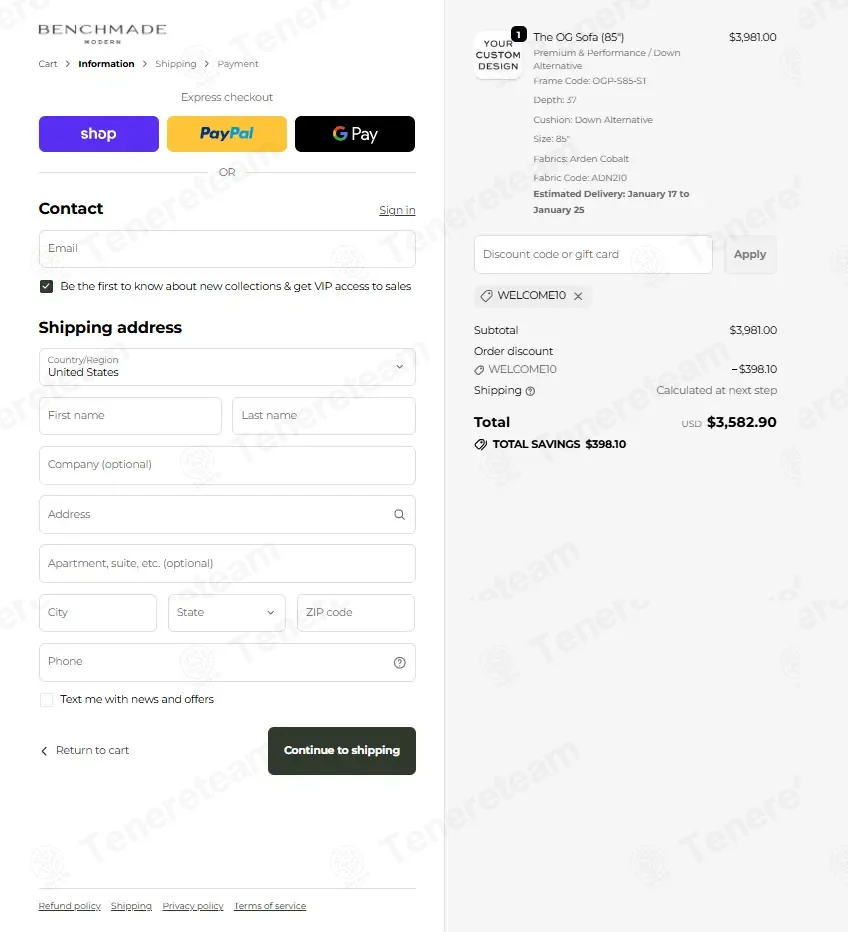BenchMade Modern coupon code: 10% off with WELCOME10. Tested and valid as 1 month ago.