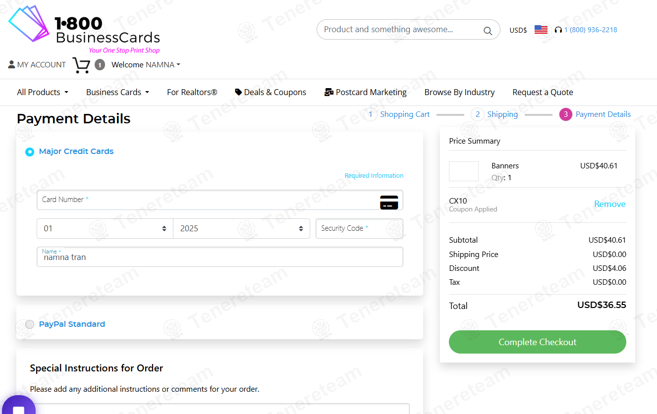 1800Businesscards coupon code: 10% off with CX10. Tested and valid as 1 year ago.