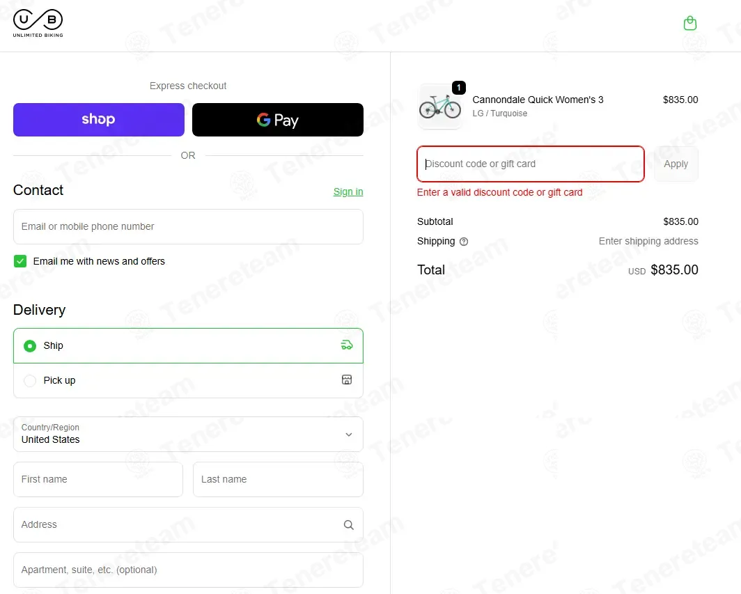 Unlimited Biking coupon code: 10% off with UNLIMITED. Tested and valid as 4 months ago.