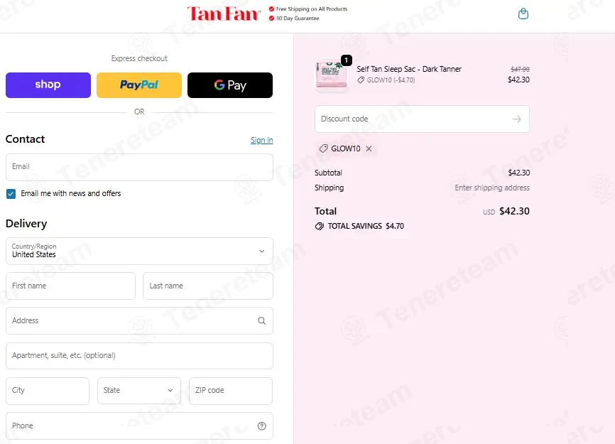 Tan Fan coupon code: 10% off with GLOW10. Tested and valid as 3 months ago.