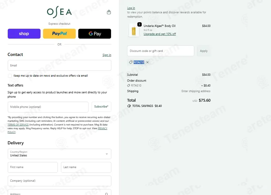 OSEA Malibu coupon code: 10% off with RITAE10. Tested and valid as 1 month ago.
