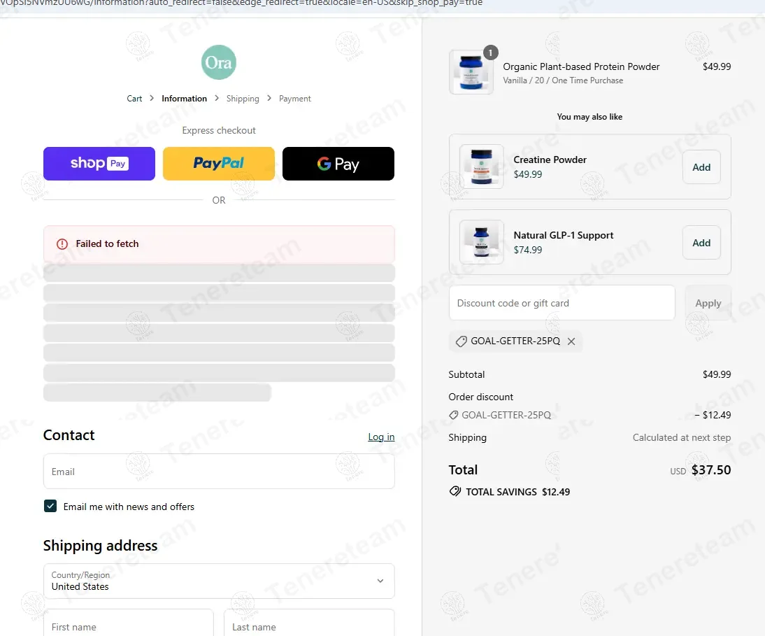 Ora Organic coupon code: 25% off with GOAL-GETTER-25PQ. Tested and valid as 1 month ago.
