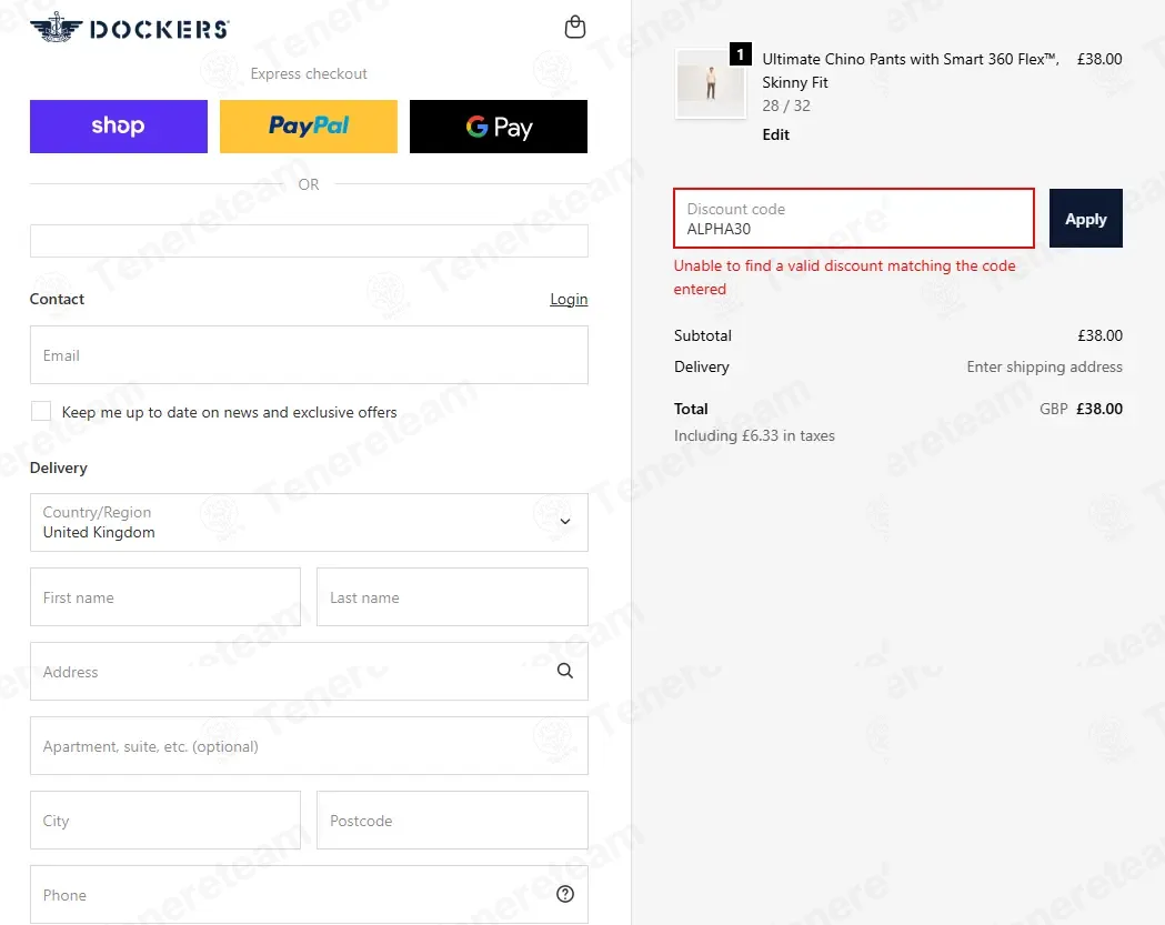 Dockers UK coupon code: 30% off with ALPHA30. Tested and valid as 2 months ago.