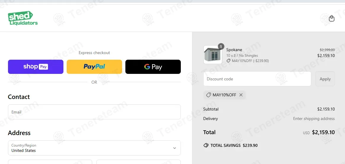 Shed Liquidators apply coupon code