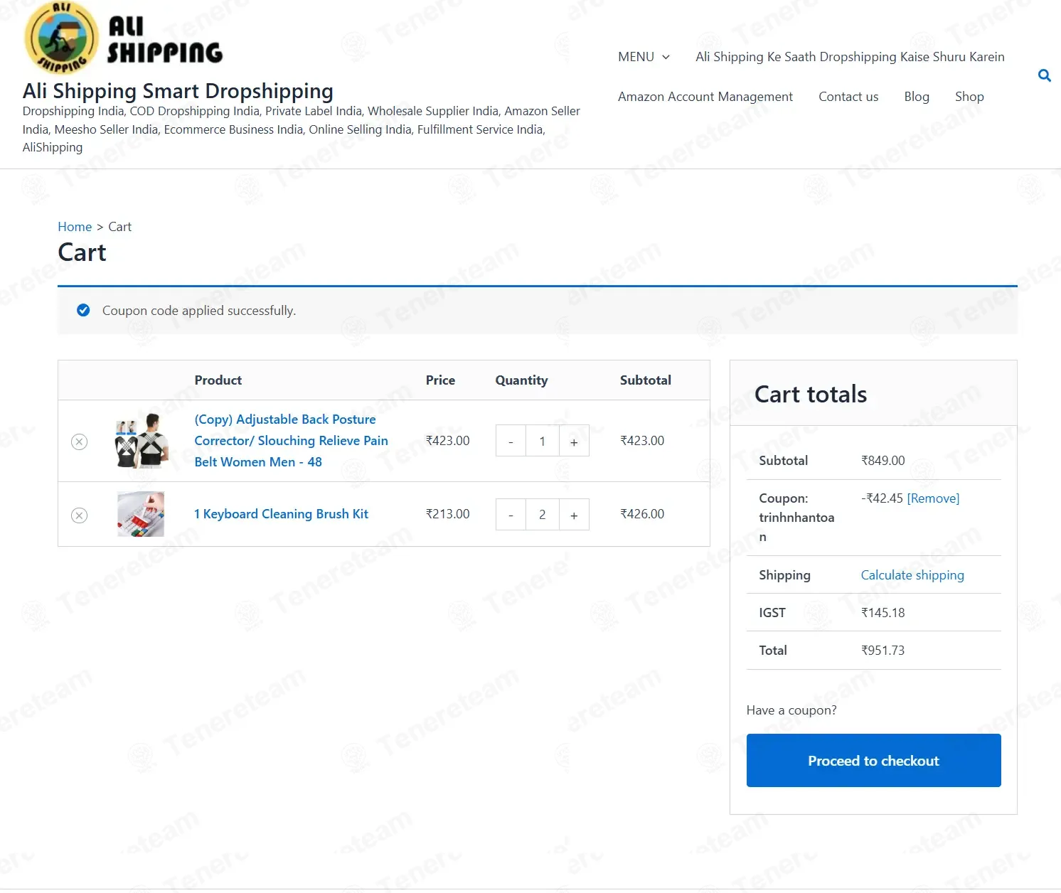 Shipping India coupon code: 5% off with trinhnhantoan. Tested and valid as 1 week ago.