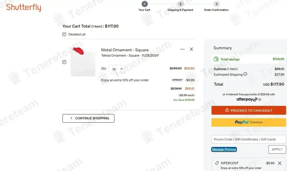 Shutterfly coupon code: 10% off with 10PERCENT. Tested and valid as 1 month ago.