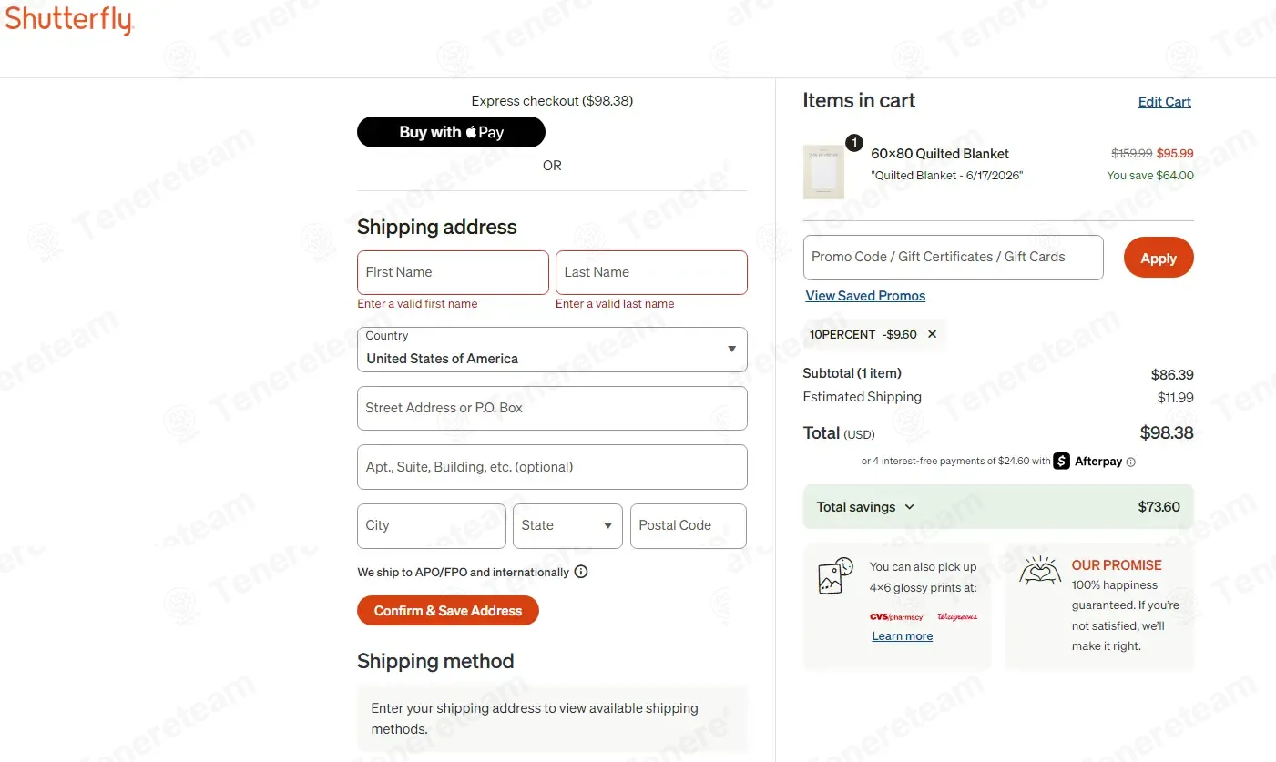 Shutterfly coupon code: 10% off with 10PERCENT. Tested and valid as 1 month ago.