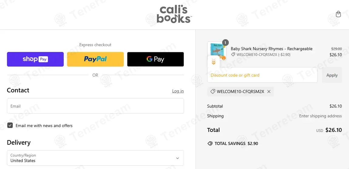 Cali's Books coupon code: 10% off with WELCOME10-CFQRSM2X. Tested and valid as 1 year ago.