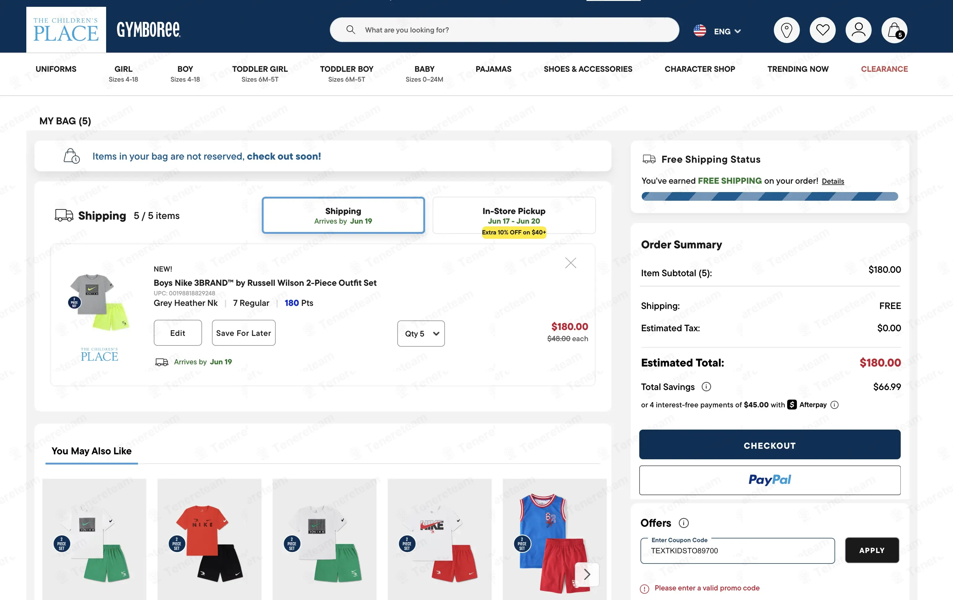 The Children's Place coupon code: 20% off with Y04605HV9BZFOI. Tested and valid as 1 month ago.