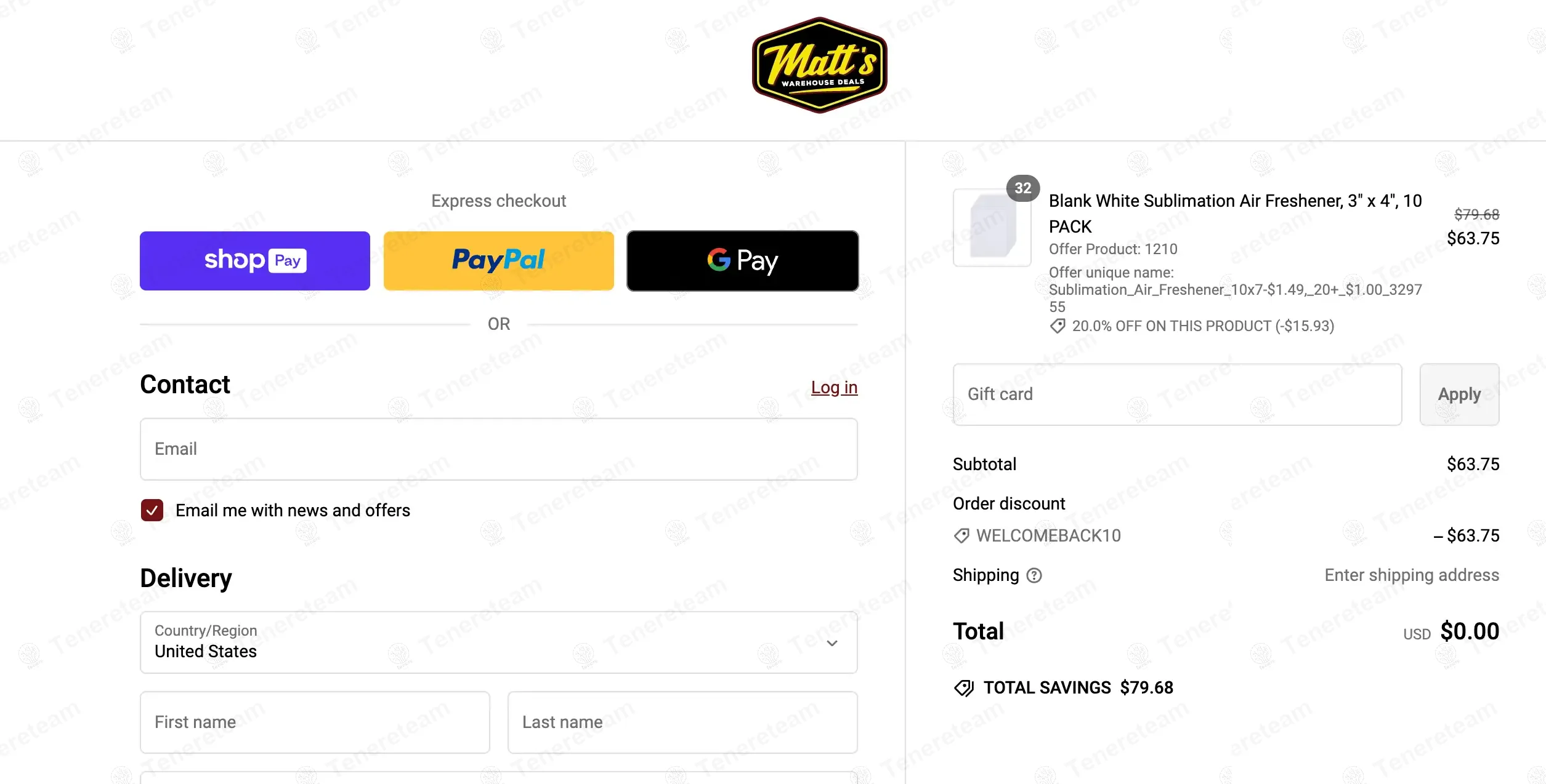 Matt'S Warehouse Deals coupon code: 10% off with WelcomeBack10. Tested and valid as 1 year ago.