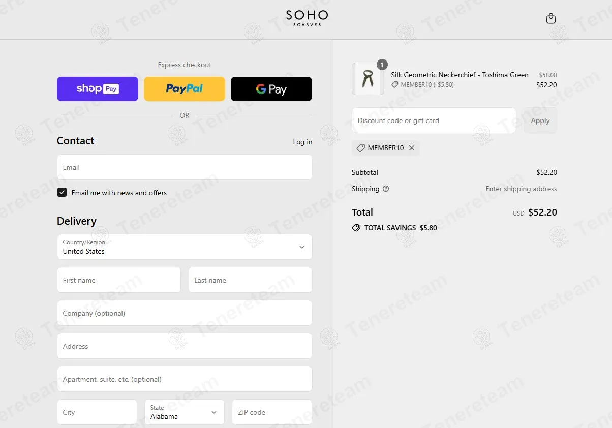 Soho Scarves coupon code: 10% off with SUBSCRIBER10. Tested and valid as 8 months ago.