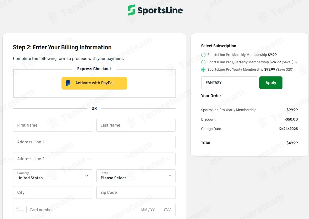 Sportsline coupon code: 50% off with FANTASY. Tested and valid as 4 months ago.