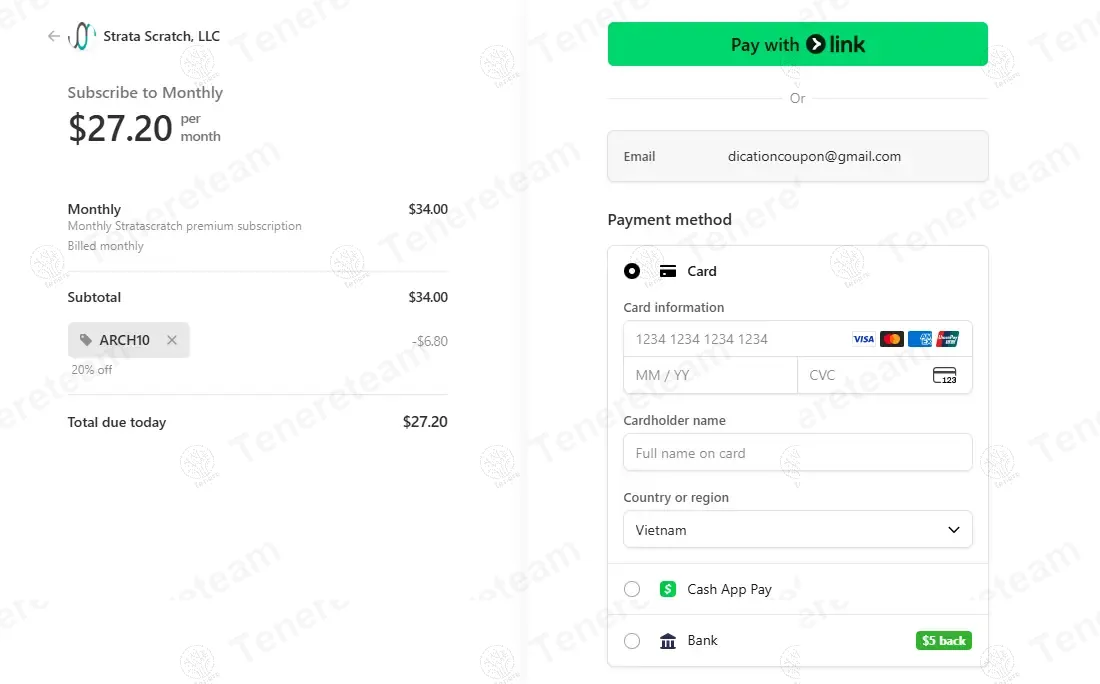 Stratascratch coupon code verified as working at checkout