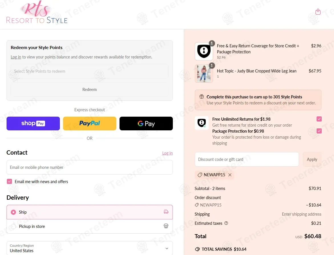 Resort to Style coupon code: 15% off with NEWAPP15. Tested and valid as 1 year ago.
