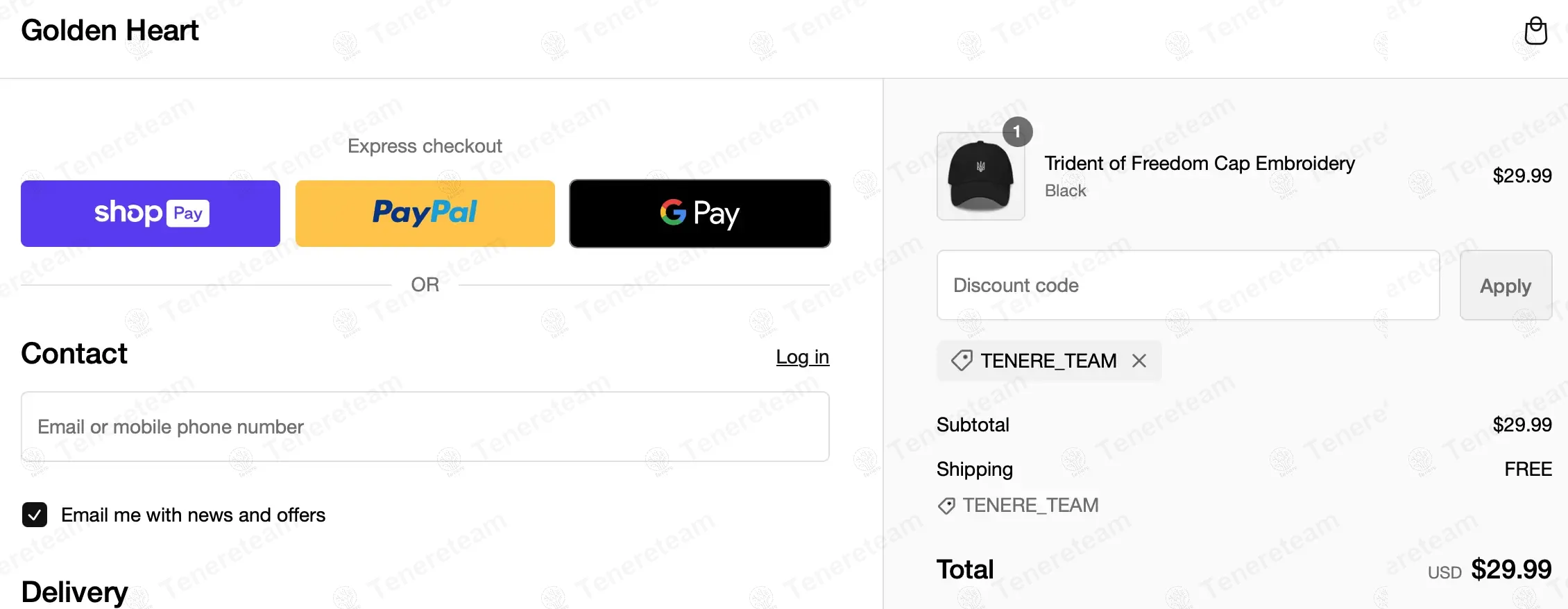 Golden Heart coupon code: Sale off with TENERE_TEAM. Tested and valid as 1 year ago.