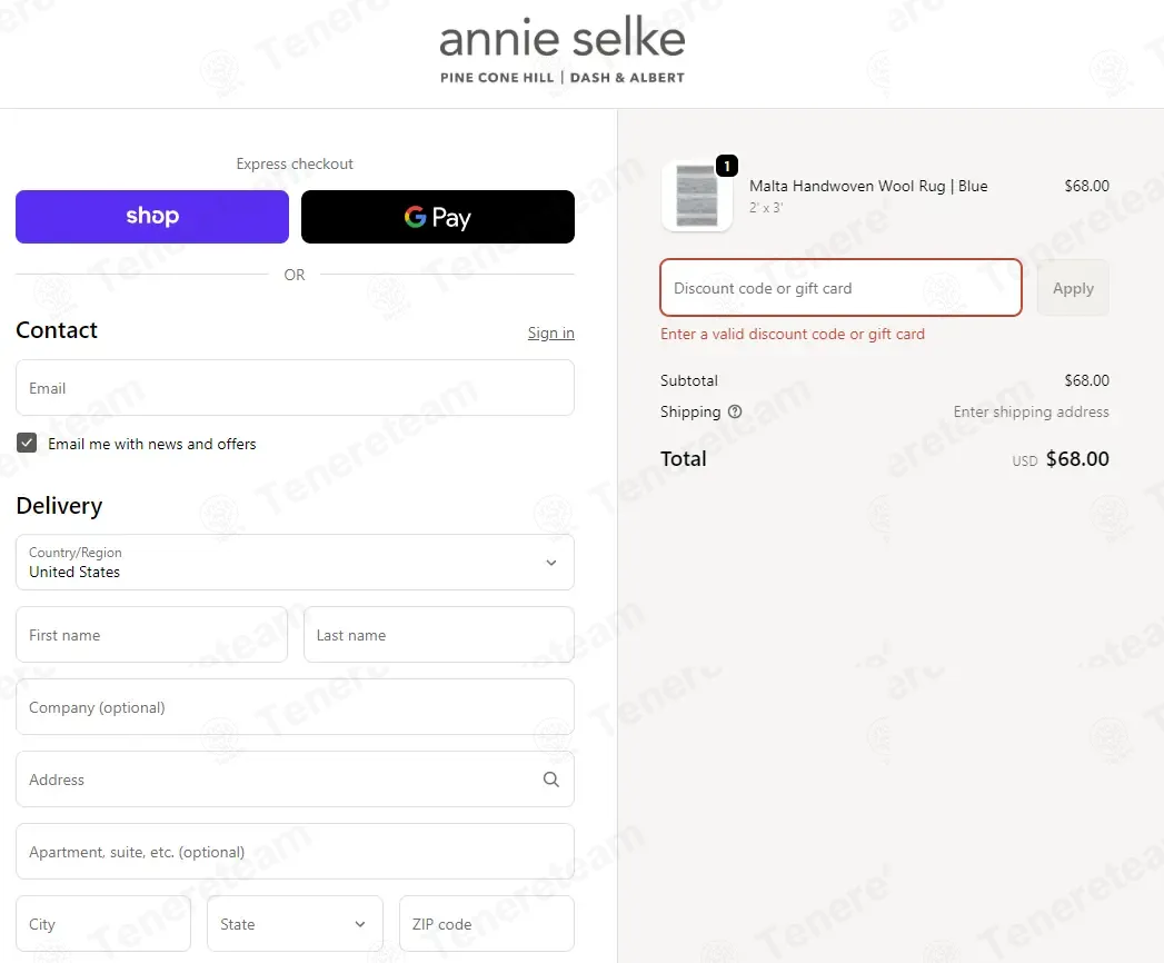 Annie Selke coupon code: 15% off with HRD15. Tested and valid as 5 months ago.