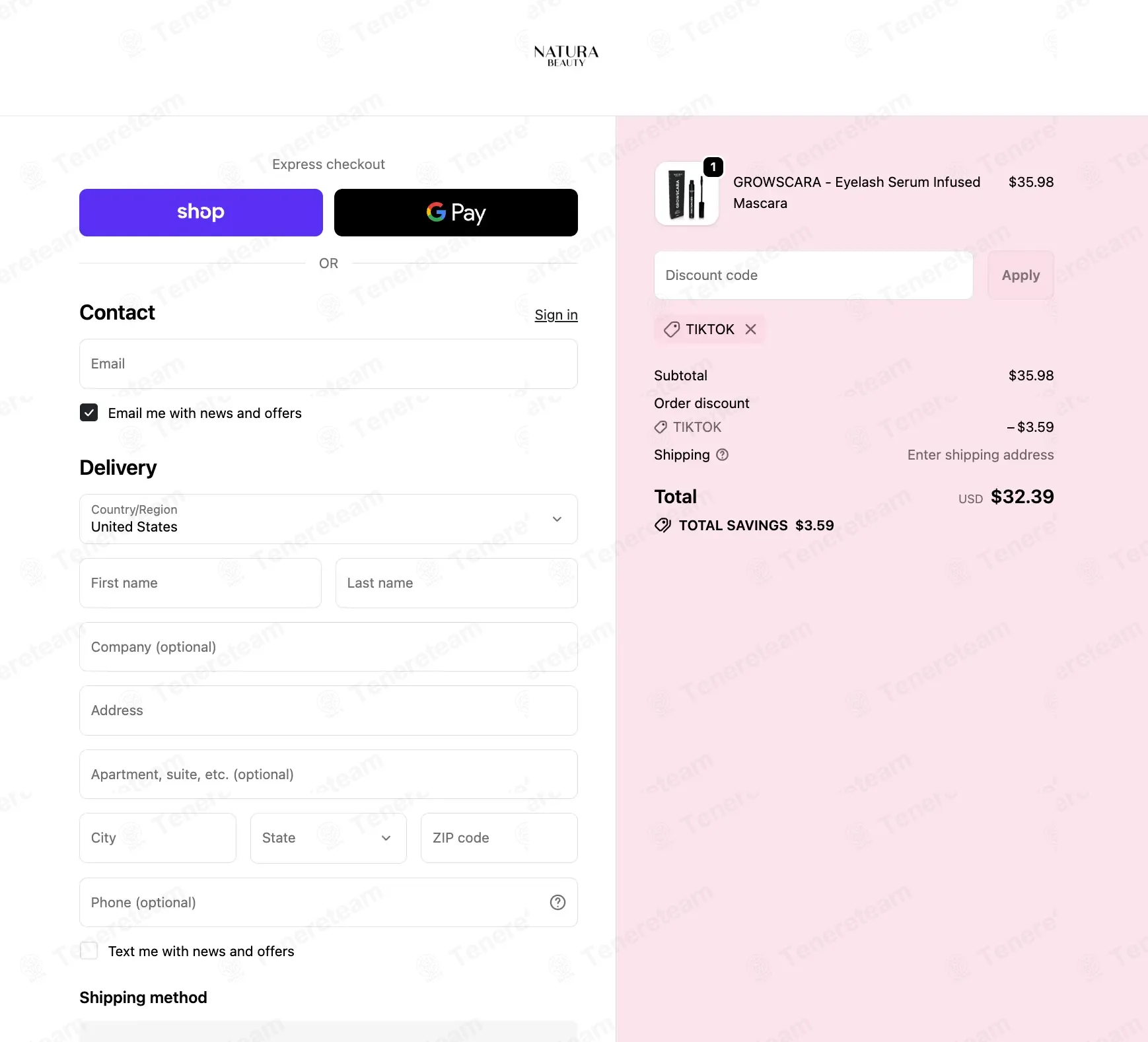 NATURA BEAUTY EU coupon code: 10% off with TIKTOK. Tested and valid as 1 month ago.