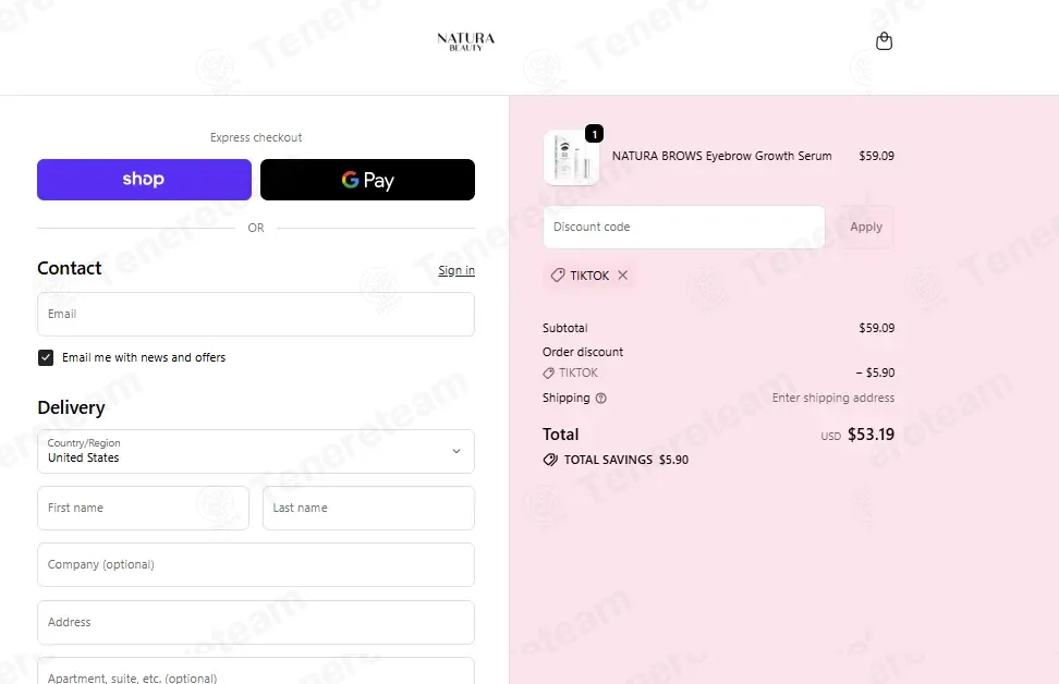 NATURA BEAUTY EU coupon code: 10% off with TIKTOK. Tested and valid as 1 month ago.