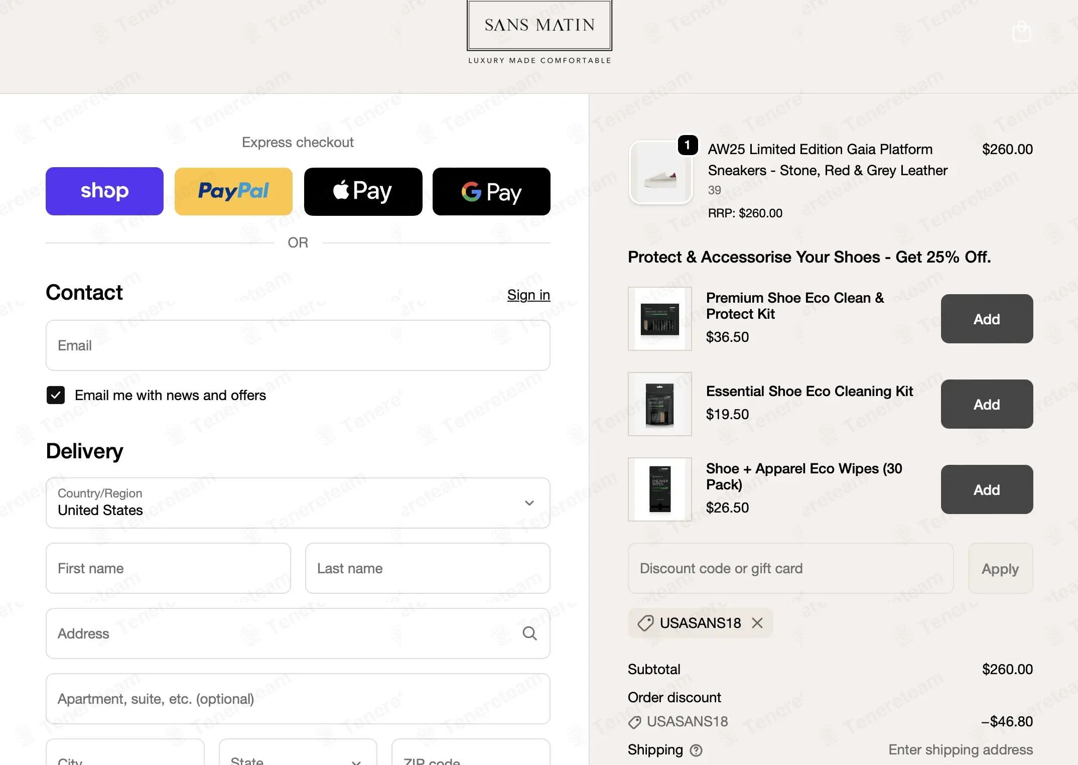SANS MATIN USA coupon code: 18% off with USASANS18. Tested and valid as 2 weeks ago.