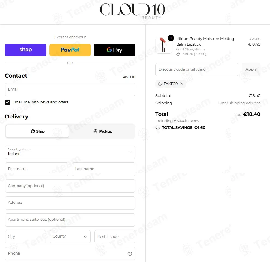 Cloud 10 Beauty coupon code: 20% off with TAKE20. Tested and valid as 1 month ago.