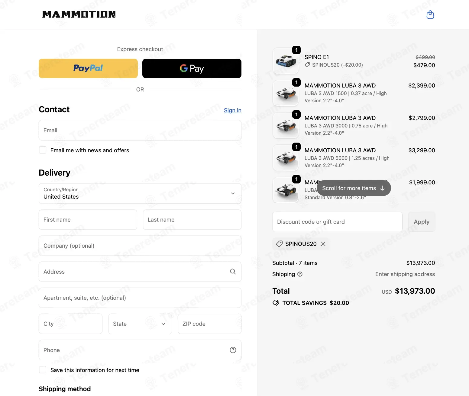 Mammotion US coupon code: $20 off with SPINOUS20. Tested and valid as 1 month ago.