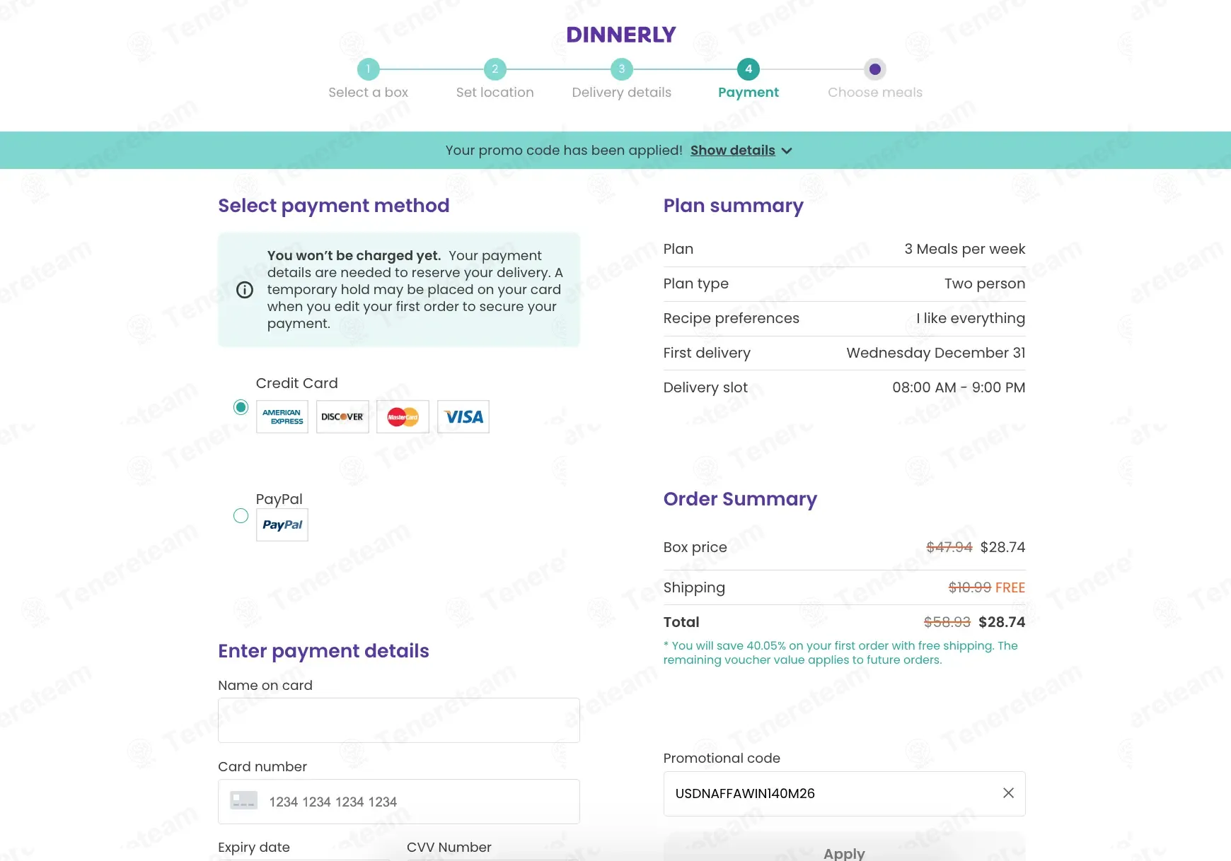 Dinnerly coupon code: 60% off with USDNAFFAWIN140M26. Tested and valid as 1 month ago.