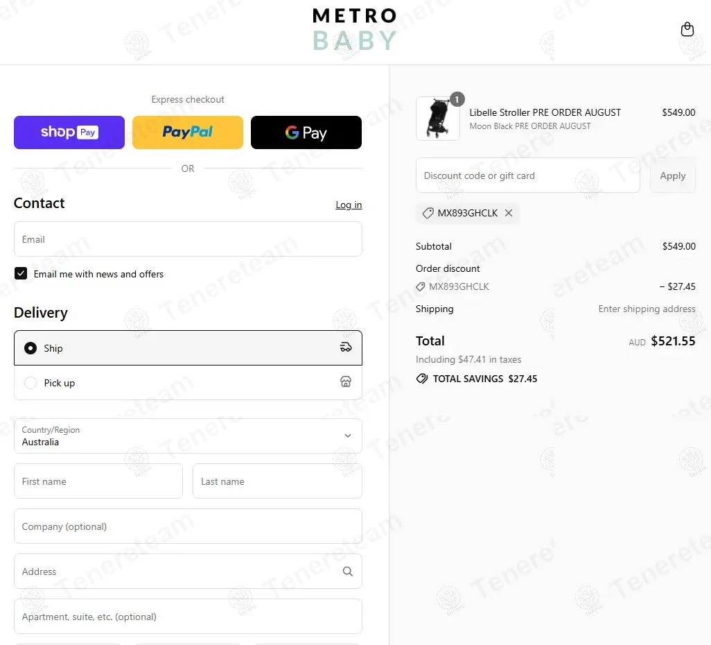 Metro Baby coupon code: 5% off with MX893GHCLK. Tested and valid as 11 months ago.
