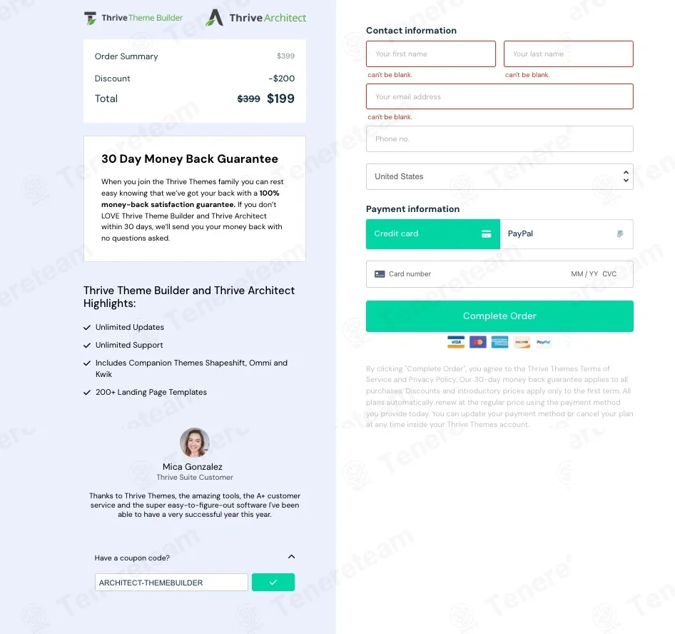 Thrive Themes coupon code: $200 off with ARCHITECT-THEMEBUILDER. Tested and valid as 5 months ago.