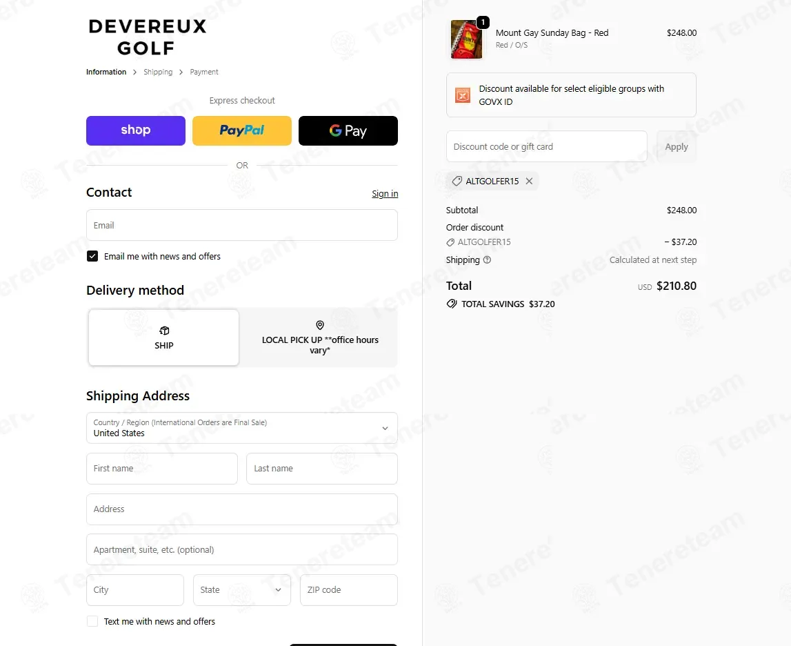 Devereux Golf coupon code: 15% off with ALTGOLFER15. Tested and valid as 2 days ago.