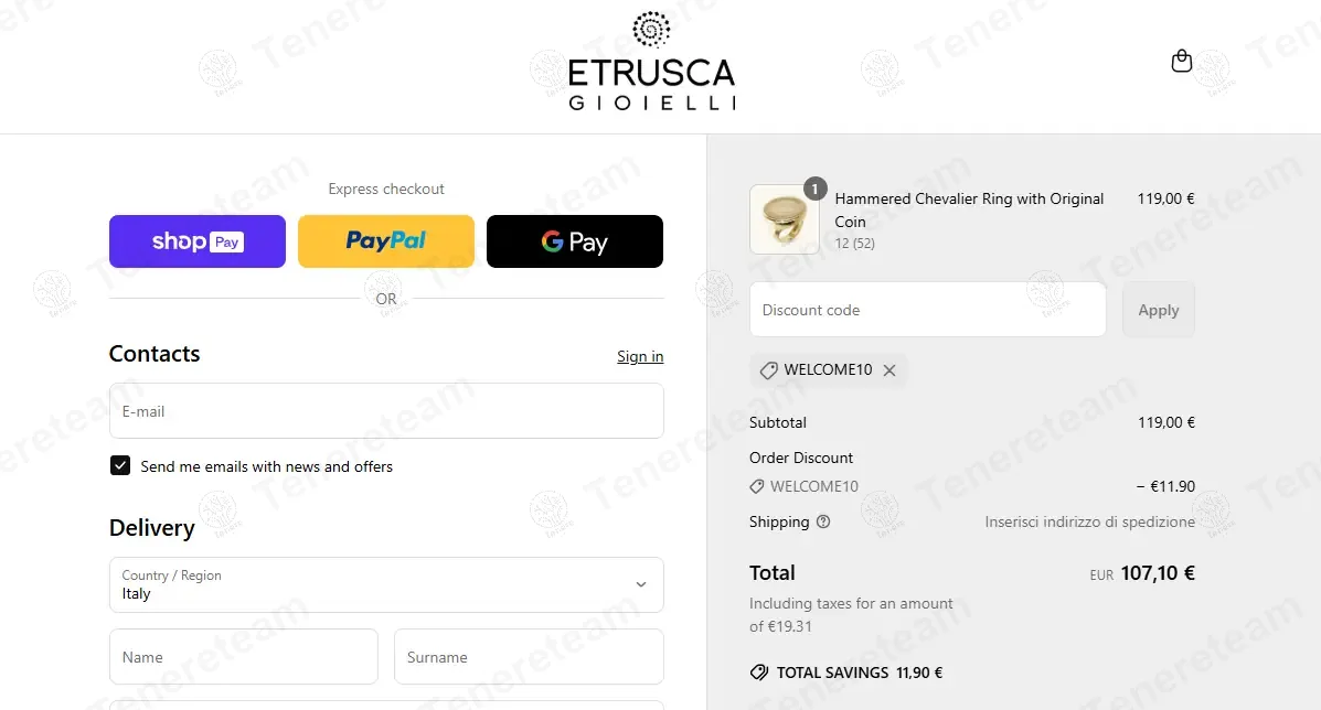 Etruscagioielli coupon code: 10% off with WELCOME10. Tested and valid as 1 year ago.
