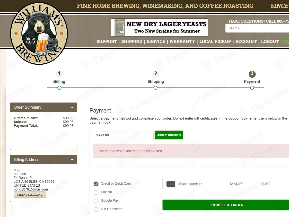 Williams Brewing coupon code: $30 off with SAVE30. Tested and valid as 1 day ago.