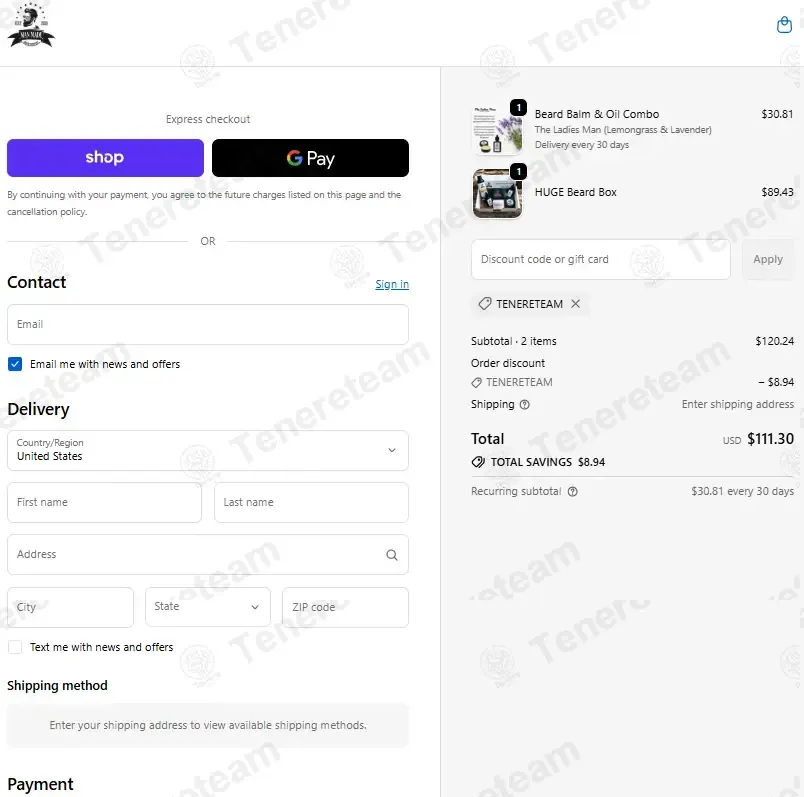 Man Made Beard Company coupon code: 10% off with TENERETEAM. Tested and valid as 1 month ago.