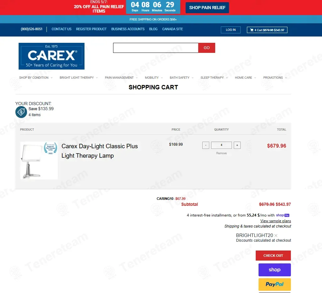 Carex coupon code: 20% off with BRIGHTLIGHT20. Tested and valid as 1 month ago.