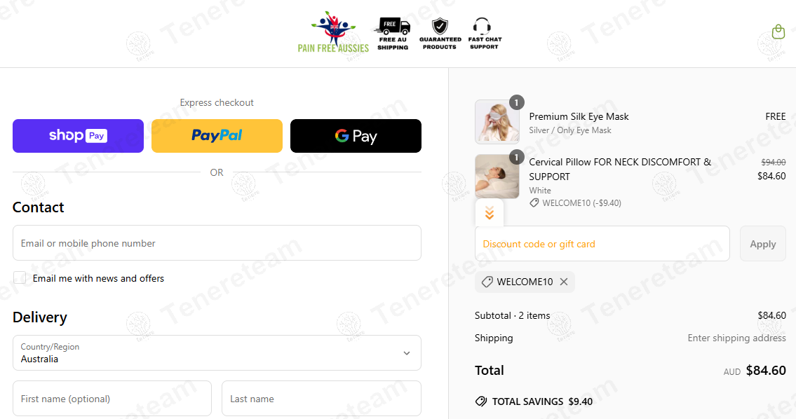 Pain Free Aussies coupon code: 10% off with WELCOME10. Tested and valid as 10 months ago.