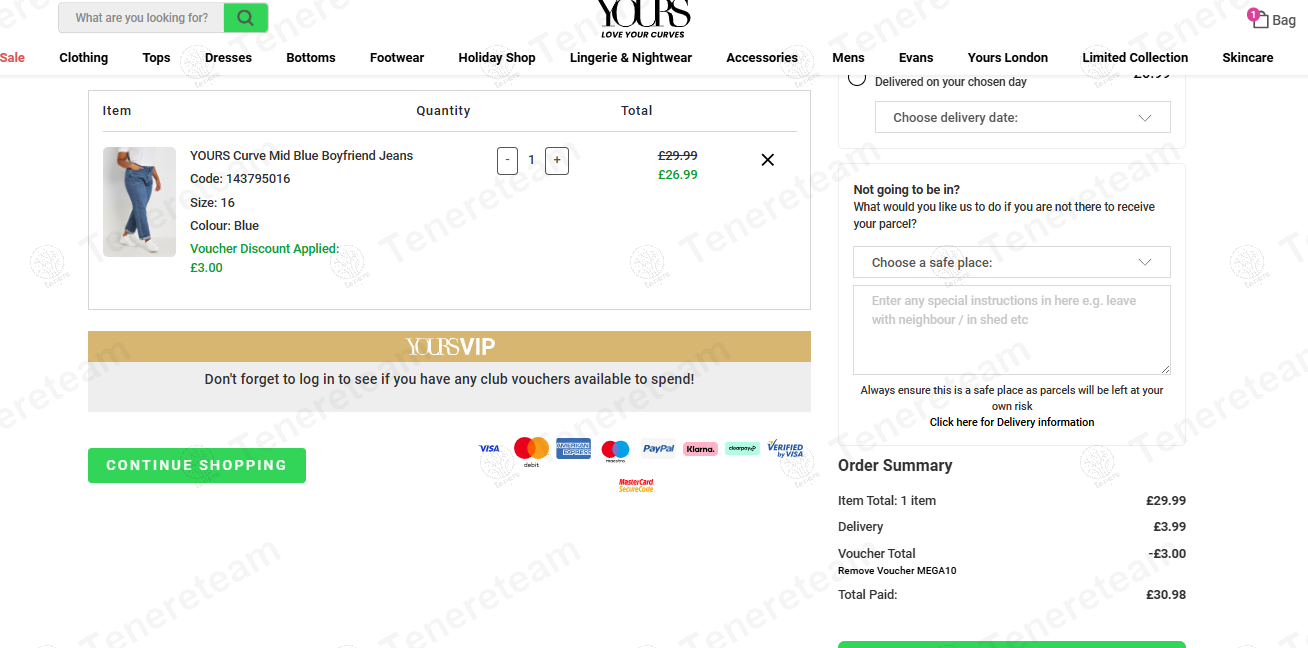 Yours Clothing UK coupon code: 10% off with MEGA10. Tested and valid as 1 year ago.